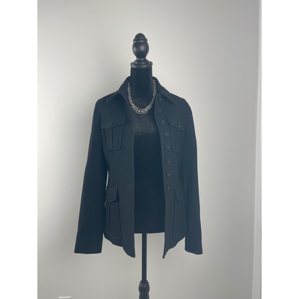 Theory Womens Black Military Jacket Multi Button Utility Blazer Flap Pocket Sz P